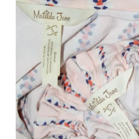 Matilda Jane Pajama Set Pink Striped Ruffle Short Sleeve Button size  S - Picture 5 of 5